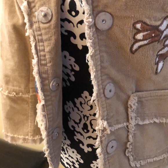 🔆 Wet Seal Corduroy embroidered bohemian fringe snap close eyelet lined jacket - Picture 5 of 16